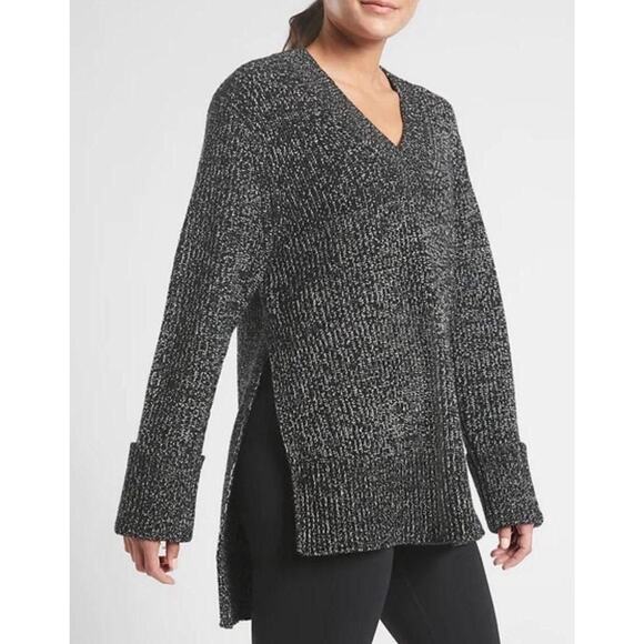 Athleta Shasta V-Neck Marled Wool Blend Pullover Sweater Side Slit Size XS - Picture 1 of 8